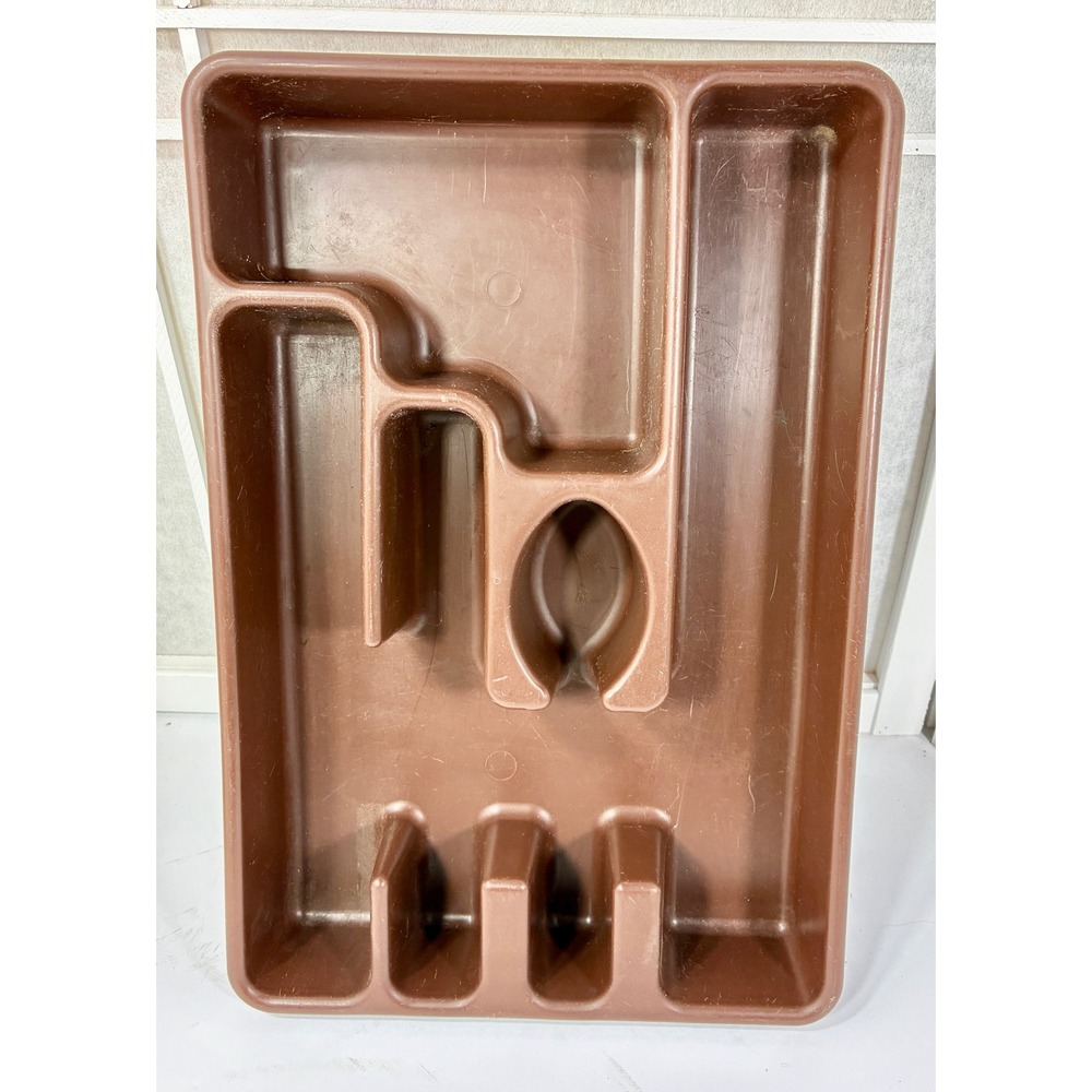 Vintage Rubbermaid 2921 Brown Plastic Cutlery Silverware Drawer Organizer Tray